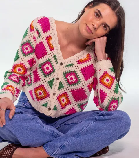 Multicolour Crochet Knit Cardigan