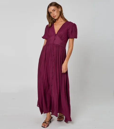 Burgundy Button Front Maxi Dress