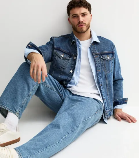 Blue Faded Distressed Denim Jacket
