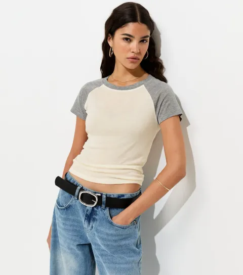 White Contrast Raglan Sleeve T-Shirt