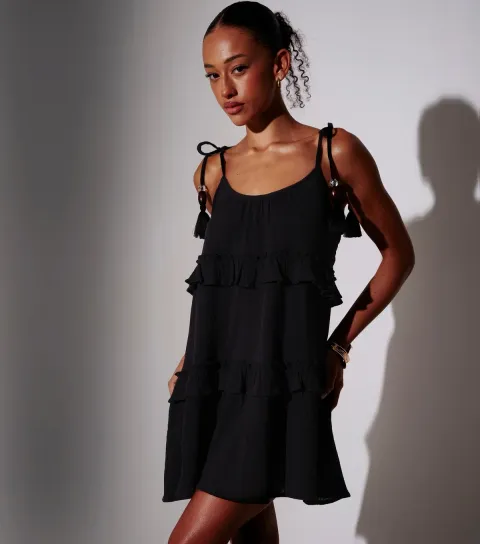 Black Tie Strap Mini Dress