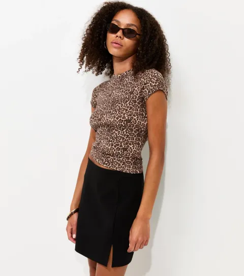 Brown Cotton Rich Leopard Print Baby Tee T-Shirt