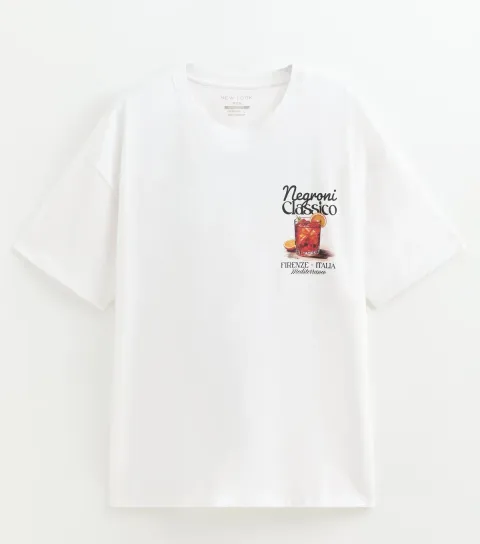 White Cotton Regular Fit Negroni Graphic Print T-Shirt
