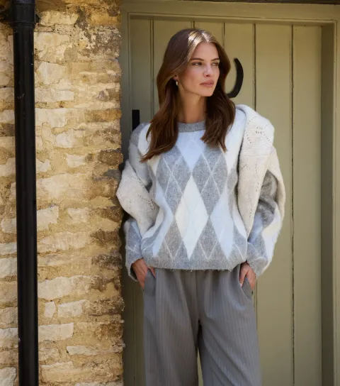 Blue Argyle Knit Jumper