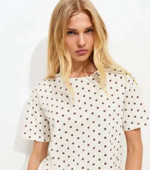 Cream Cotton Spot Print Easy T-Shirt