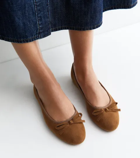 Tan Faux Suede Ballet Pumps Vegan