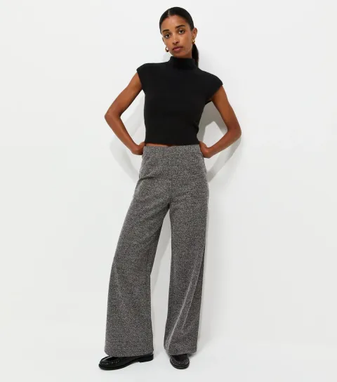Dark Grey Marl Jersey Wide Leg Trousers