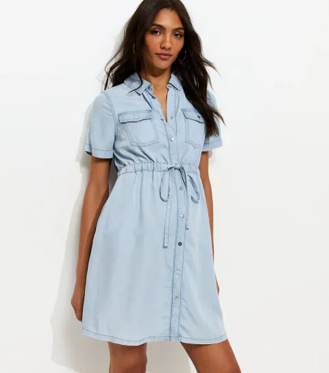 Maternity Light Blue Chambray Shirt Dress