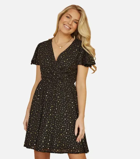 Black Foil Star Mini Dress
