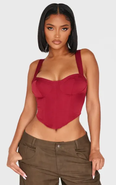Shape Burgundy Woven Corset Crop Top