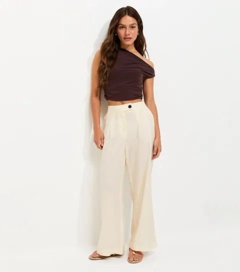 Petite White Linen Rich Tailored Trousers
