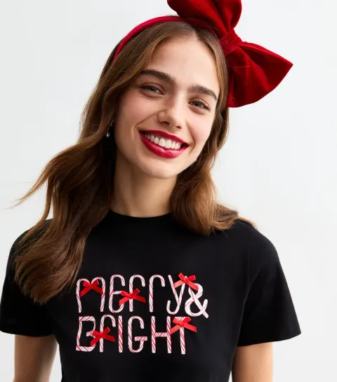 Black Christmas Merry And Bright Cotton T Shirt