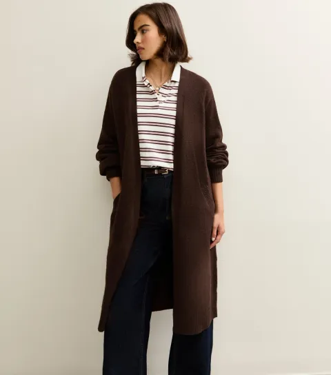 Dark Brown Relaxed Longline Cardigan