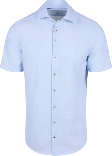 R2 Short Sleeve Shirt Seersucker Light Light blue Blue maat 3XL