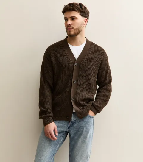 Dark Brown Regular V-Neck Cardigan