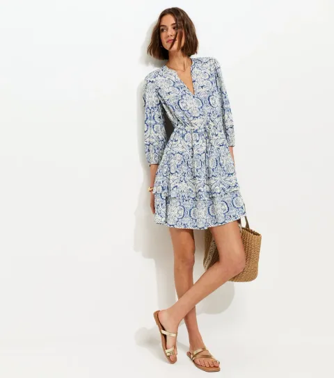 Blue Tiered Cropped Sleeve Mini Dress