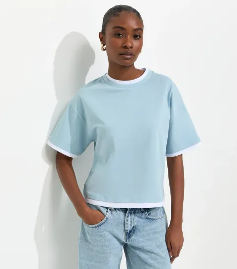 Light Blue 2-in-1 Short Sleeve Boxy T-Shirt