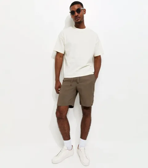 Brown Ribbed Jogger Shorts