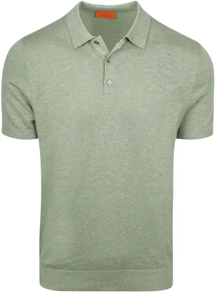 Suitable Knitted Polo Shirt Cotton Linen Green maat L