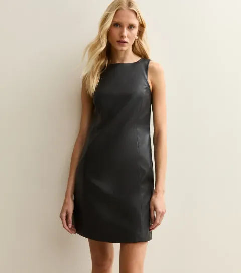 Black Faux Leather Sleeveless Mini Dress