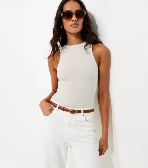 Off White Jersey Racer Bodysuit