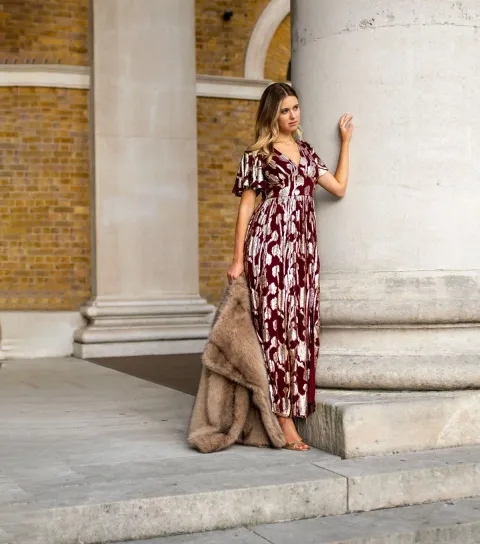 Dark Burgundy Floral Midi Dress