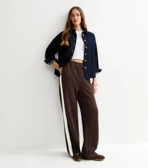 Tall Premium Brown Jersey Striped Wide Leg Joggers