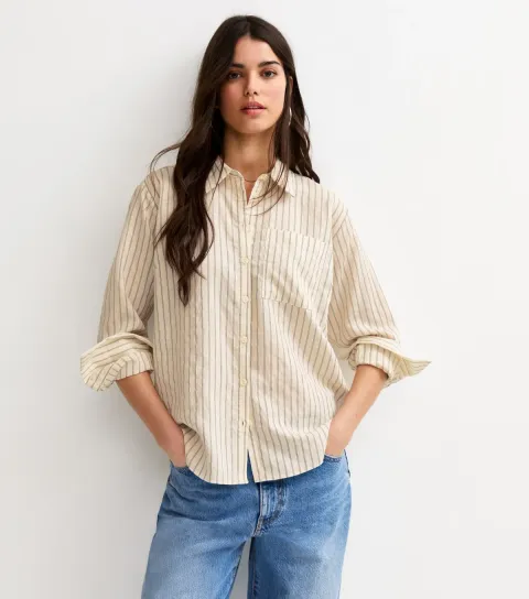 White Pinstripe Oversized Pocket Shirt