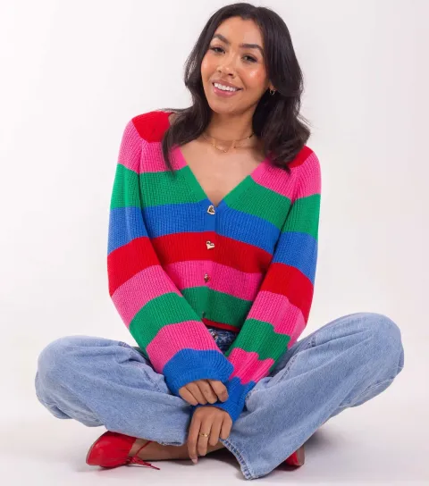 Multi Colour Striped Cropped Cardigan