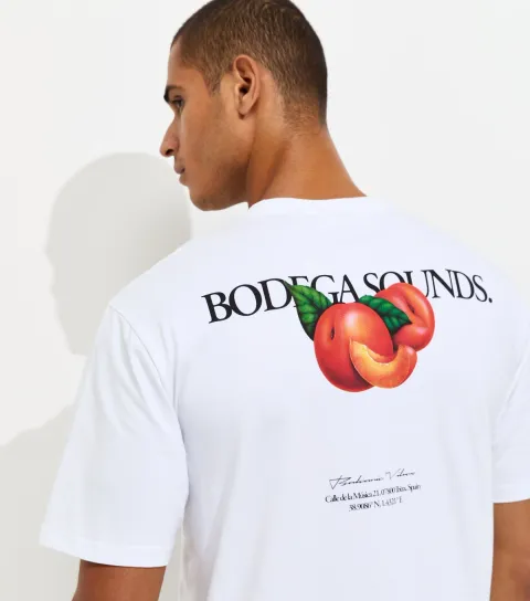 White Cotton Regular Fit Bodega Sounds Fruit Print T-Shirt