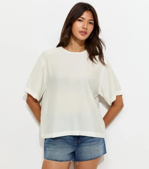 Off White Woven Short Sleeve T-Shirt