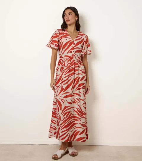 Orange Brush Pattern Midi Dress