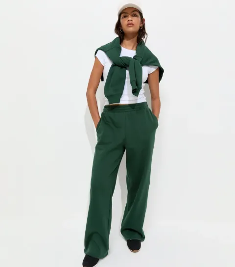 Dark Green Cotton Rich Wide Leg Joggers