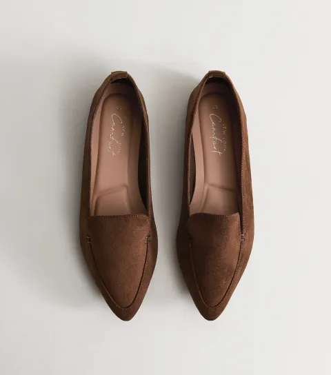 Brown Faux Suede Pointed Toe Flats Vegan