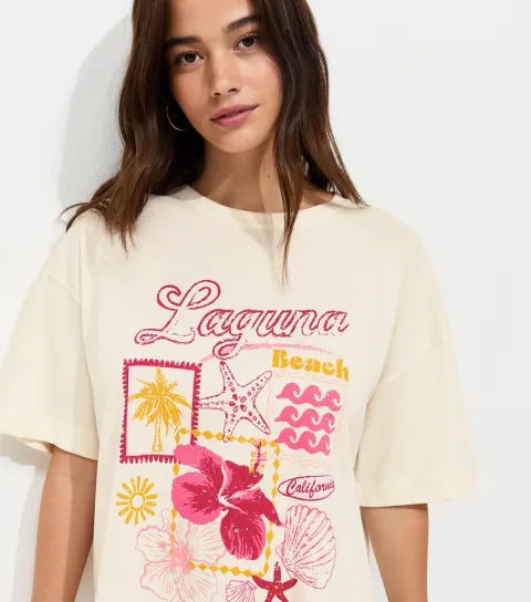 Off White Cotton Laguna Beach Relaxed T-Shirt