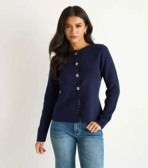 Navy Button Front Cardigan