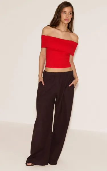 Tomato Red Soft Cotton Bardot Top