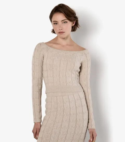Stone Cable Knit Cropped Jumper
