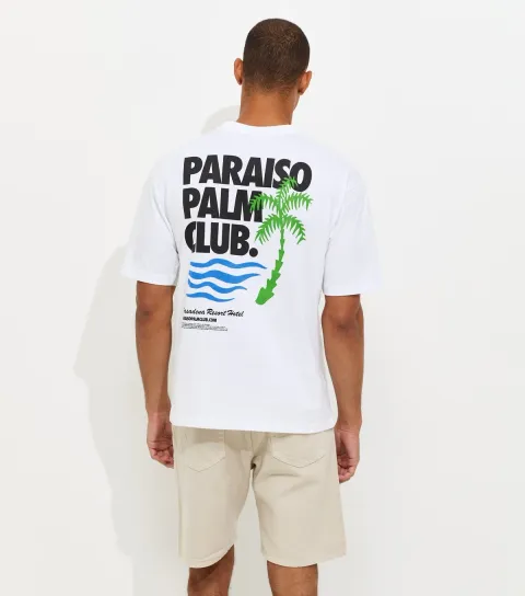 White Cotton Palm Tree Graphic Print T-Shirt
