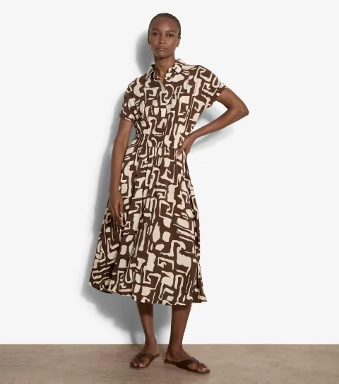 Brown Grecian Geo Print Midi Dress