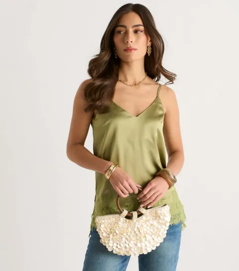 Light Khaki Lace Trim Cami Top