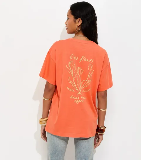 Bright Orange Sketchy Tulip Oversized T-Shirt
