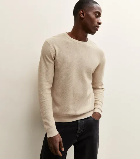 Stone Regular Textured Crew Neck Jumper