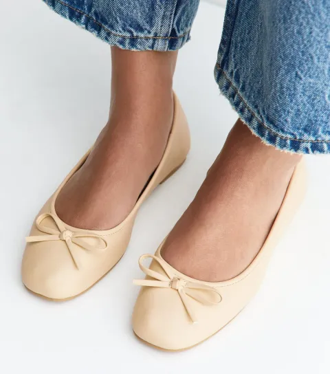 Faux Leather Light Yellow Square Toe Ballet Pumps Vegan