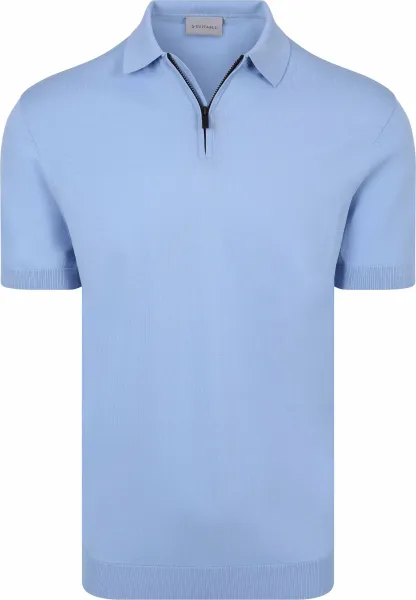 Suitable Knitted Half Zip Polo Shirt Dan Light Light blue Blue maat L