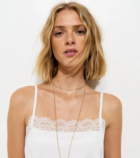 Off White Longline Lace Trim Cami Top