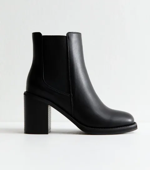Faux Leather Black Block Heel Chelsea Boots Vegan