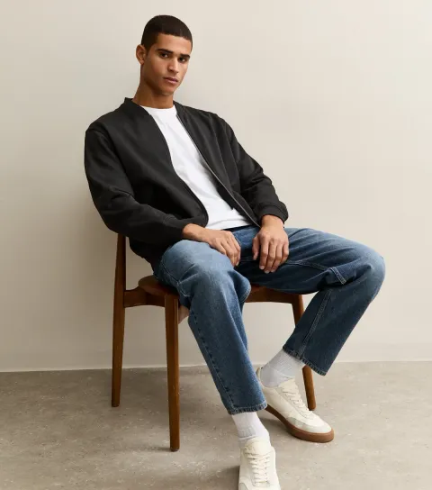 Black Relaxed Zip Through Jersey Bomber Jacket