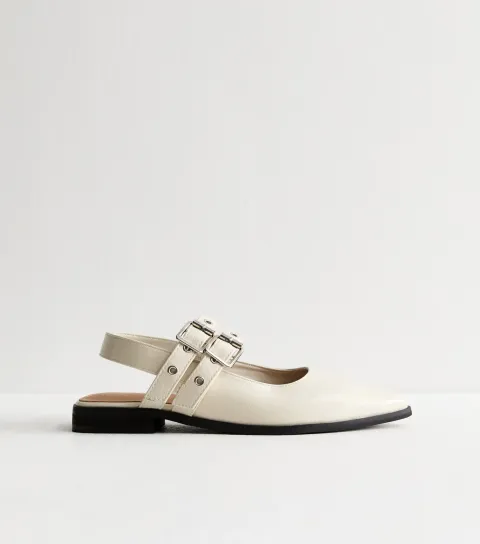 Off White Faux Leather Eyelet Strap Mary Jane Flats Vegan