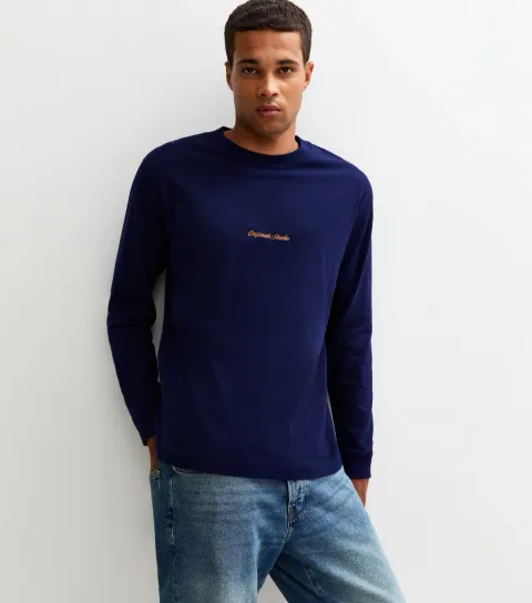 Navy Logo Long Sleeve Crew Neck Top